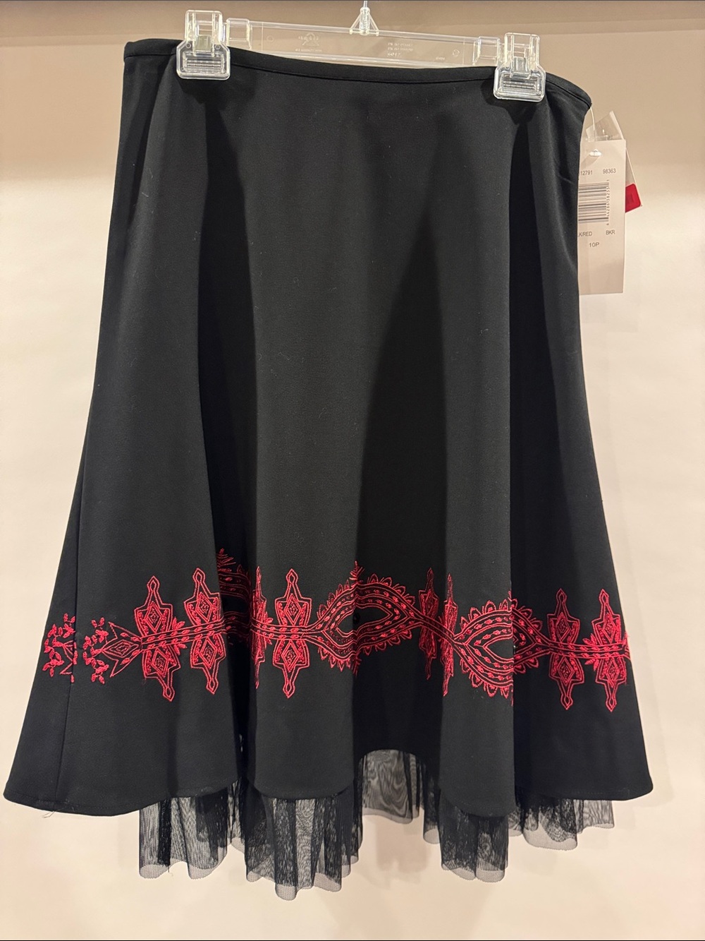 Sunny Taylor Black Skirt with Red Embroidered Border and Tulle